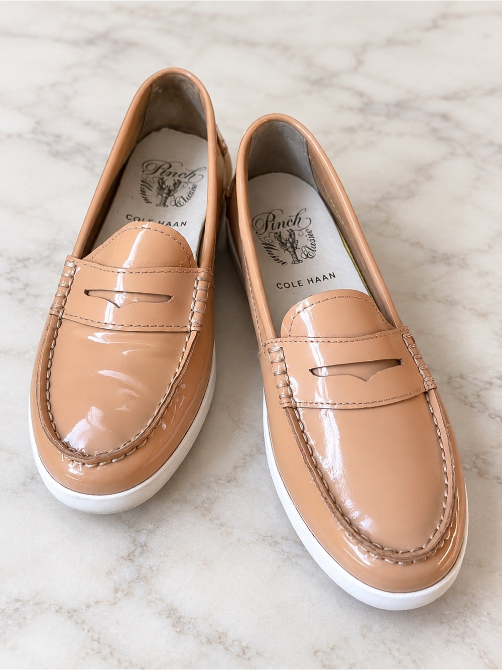 NWOB Cole Haan Pinch Patent Nude Beige Leather Penny Loafer Sneaker Shoes 6.5